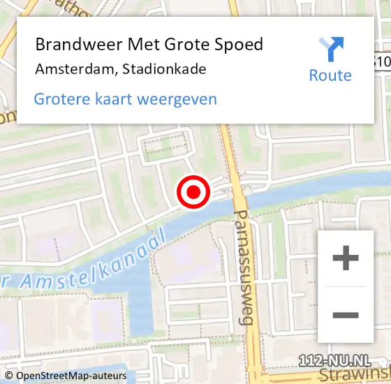 Locatie op kaart van de 112 melding: Brandweer Met Grote Spoed Naar Amsterdam, Stadionkade op 15 december 2023 07:59