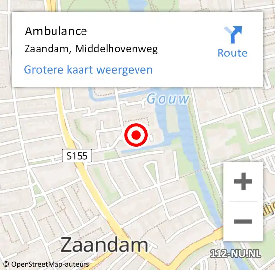 Locatie op kaart van de 112 melding: Ambulance Zaandam, Middelhovenweg op 15 december 2023 08:38