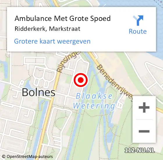 Locatie op kaart van de 112 melding: Ambulance Met Grote Spoed Naar Ridderkerk, Markstraat op 15 december 2023 08:57