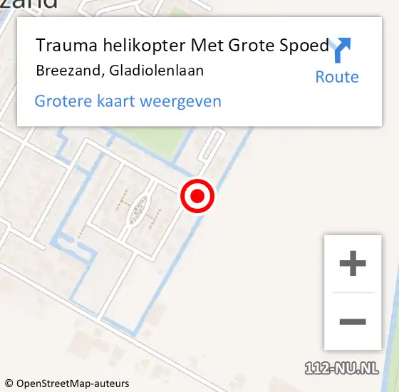 Locatie op kaart van de 112 melding: Trauma helikopter Met Grote Spoed Naar Breezand, Gladiolenlaan op 15 december 2023 09:28