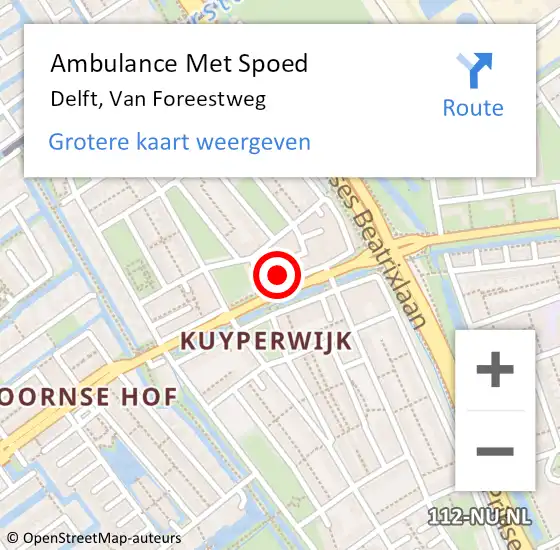 Locatie op kaart van de 112 melding: Ambulance Met Spoed Naar Delft, Van Foreestweg op 15 december 2023 09:53