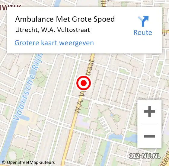 Locatie op kaart van de 112 melding: Ambulance Met Grote Spoed Naar Utrecht, W.A. Vultostraat op 14 oktober 2013 22:15
