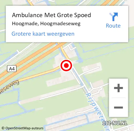 Locatie op kaart van de 112 melding: Ambulance Met Grote Spoed Naar Hoogmade, Hoogmadeseweg op 15 december 2023 10:23