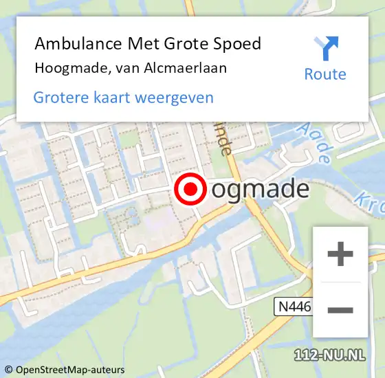 Locatie op kaart van de 112 melding: Ambulance Met Grote Spoed Naar Hoogmade, van Alcmaerlaan op 15 december 2023 11:35