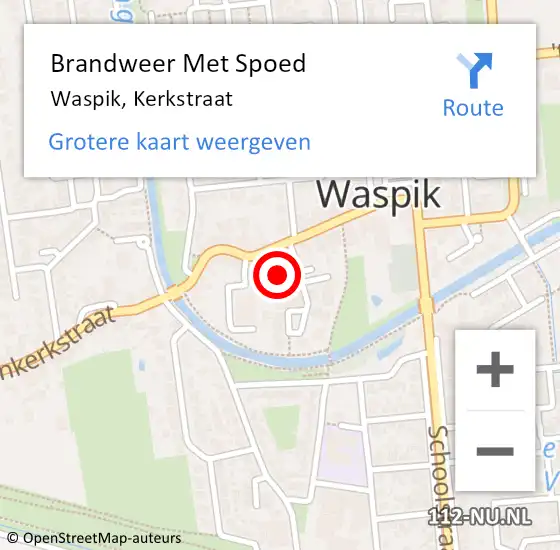 Locatie op kaart van de 112 melding: Brandweer Met Spoed Naar Waspik, Kerkstraat op 15 december 2023 12:17