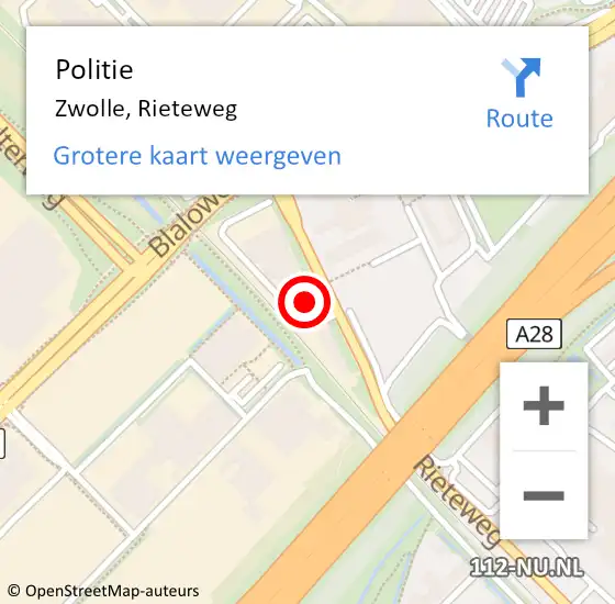 Locatie op kaart van de 112 melding: Politie Zwolle, Rieteweg op 15 december 2023 12:28