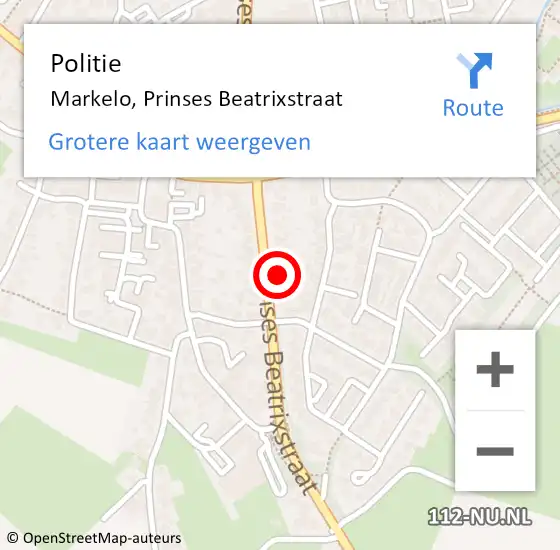 Locatie op kaart van de 112 melding: Politie Markelo, Prinses Beatrixstraat op 15 december 2023 13:32