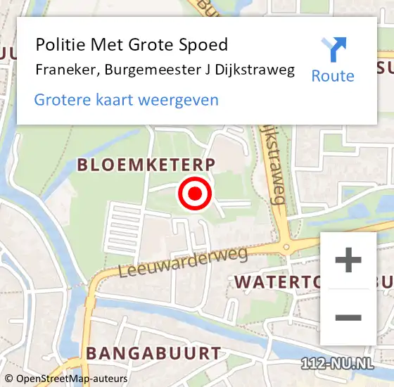 Locatie op kaart van de 112 melding: Politie Met Grote Spoed Naar Franeker, Burgemeester J Dijkstraweg op 15 december 2023 15:06