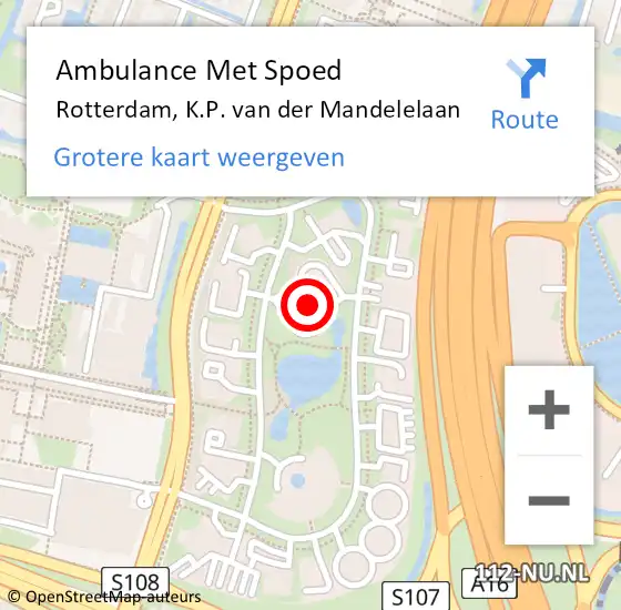 Locatie op kaart van de 112 melding: Ambulance Met Spoed Naar Rotterdam, K.P. van der Mandelelaan op 15 december 2023 15:50