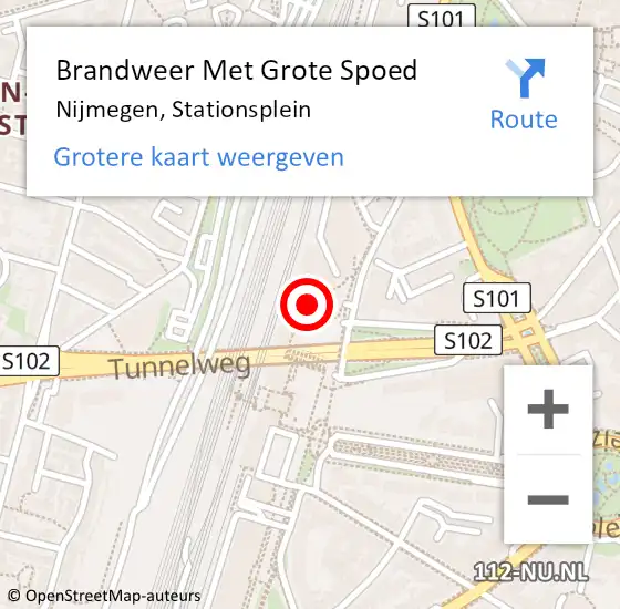 Locatie op kaart van de 112 melding: Brandweer Met Grote Spoed Naar Nijmegen, Stationsplein op 15 december 2023 16:10