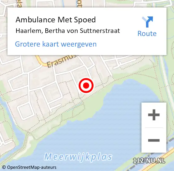 Locatie op kaart van de 112 melding: Ambulance Met Spoed Naar Haarlem, Bertha von Suttnerstraat op 15 december 2023 16:56