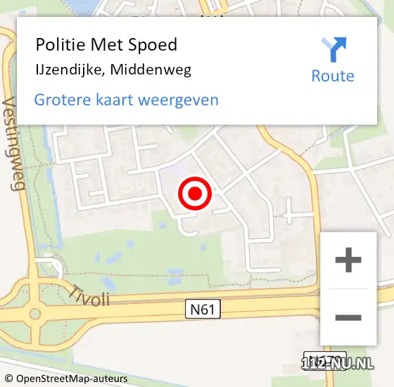 Locatie op kaart van de 112 melding: Politie Met Spoed Naar IJzendijke, Middenweg op 15 december 2023 17:22