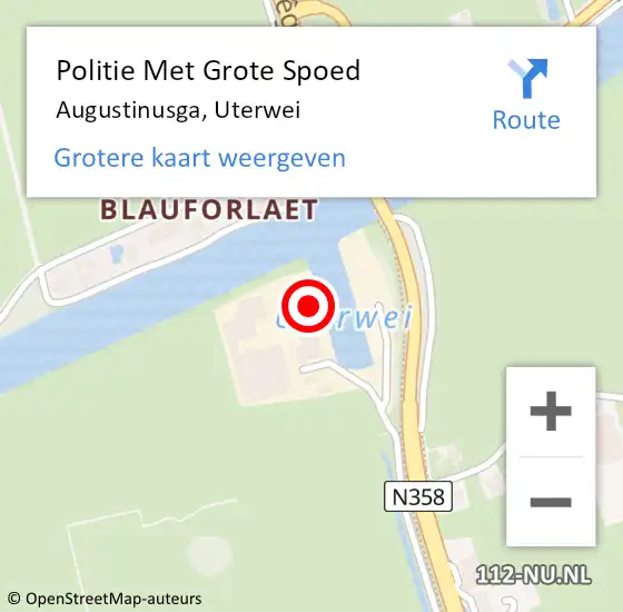 Locatie op kaart van de 112 melding: Politie Met Grote Spoed Naar Augustinusga, Uterwei op 15 december 2023 17:34
