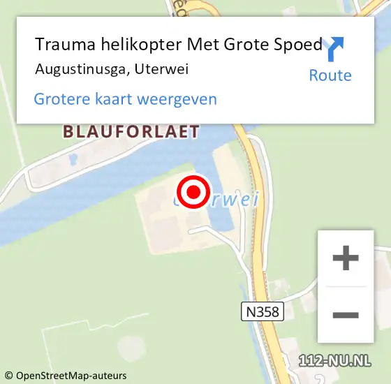 Locatie op kaart van de 112 melding: Trauma helikopter Met Grote Spoed Naar Augustinusga, Uterwei op 15 december 2023 17:40
