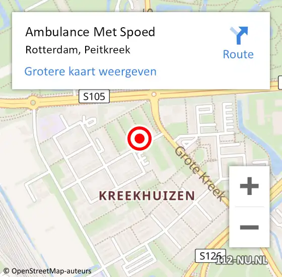 Locatie op kaart van de 112 melding: Ambulance Met Spoed Naar Rotterdam, Peitkreek op 15 december 2023 19:33