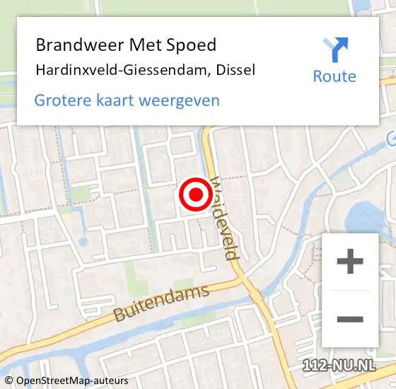 Locatie op kaart van de 112 melding: Brandweer Met Spoed Naar Hardinxveld-Giessendam, Dissel op 15 december 2023 19:58