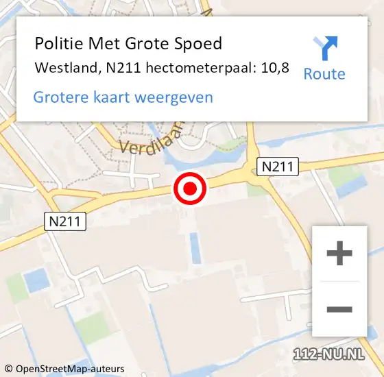 Locatie op kaart van de 112 melding: Politie Met Grote Spoed Naar Westland, N211 hectometerpaal: 10,8 op 15 december 2023 20:09