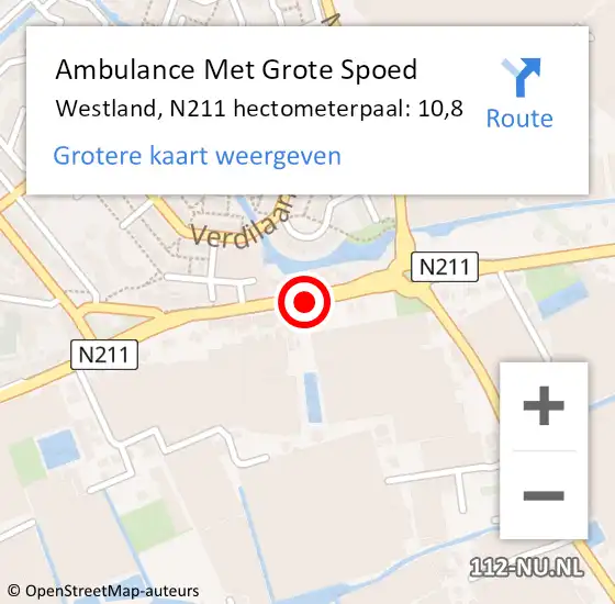 Locatie op kaart van de 112 melding: Ambulance Met Grote Spoed Naar Westland, N211 hectometerpaal: 10,8 op 15 december 2023 20:09