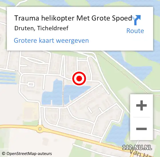 Locatie op kaart van de 112 melding: Trauma helikopter Met Grote Spoed Naar Druten, Ticheldreef op 15 december 2023 20:37