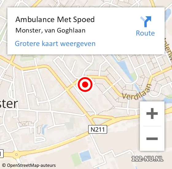 Locatie op kaart van de 112 melding: Ambulance Met Spoed Naar Monster, van Goghlaan op 15 december 2023 20:53