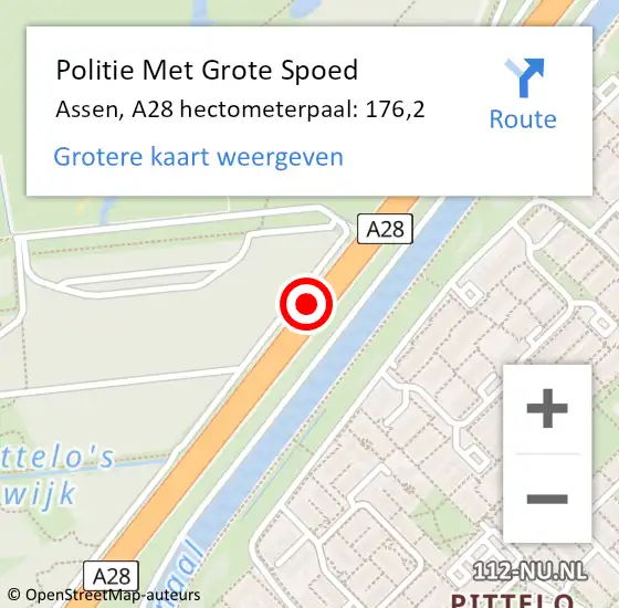 Locatie op kaart van de 112 melding: Politie Met Grote Spoed Naar Assen, A28 hectometerpaal: 176,2 op 15 december 2023 21:39