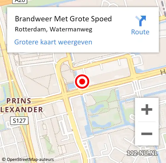 Locatie op kaart van de 112 melding: Brandweer Met Grote Spoed Naar Rotterdam, Watermanweg op 15 december 2023 21:43