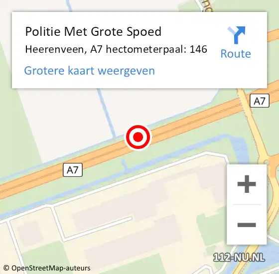 Locatie op kaart van de 112 melding: Politie Met Grote Spoed Naar Heerenveen, A7 hectometerpaal: 146 op 15 december 2023 22:29