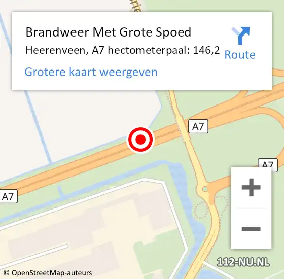 Locatie op kaart van de 112 melding: Brandweer Met Grote Spoed Naar Heerenveen, A7 hectometerpaal: 146,2 op 15 december 2023 22:31