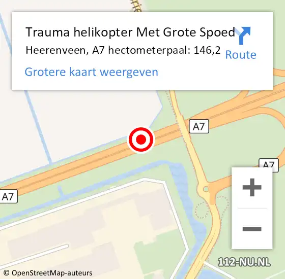 Locatie op kaart van de 112 melding: Trauma helikopter Met Grote Spoed Naar Heerenveen, A7 hectometerpaal: 146,2 op 15 december 2023 22:47