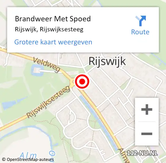 Locatie op kaart van de 112 melding: Brandweer Met Spoed Naar Rijswijk, Rijswijksesteeg op 15 december 2023 23:57