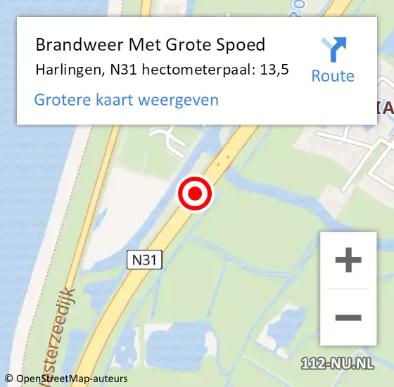 Locatie op kaart van de 112 melding: Brandweer Met Grote Spoed Naar Harlingen, N31 hectometerpaal: 13,5 op 16 december 2023 00:10