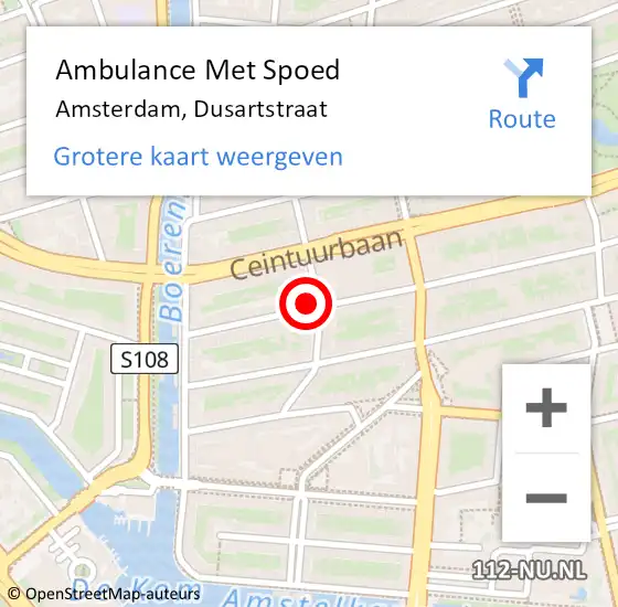 Locatie op kaart van de 112 melding: Ambulance Met Spoed Naar Amsterdam, Dusartstraat op 16 december 2023 04:33