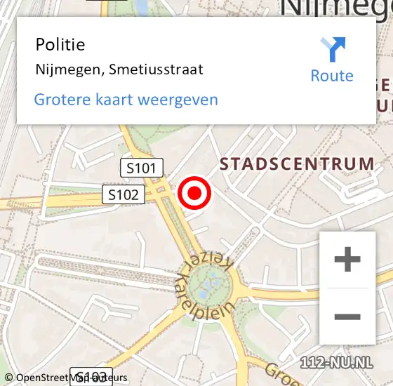 Locatie op kaart van de 112 melding: Politie Nijmegen, Smetiusstraat op 16 december 2023 05:11