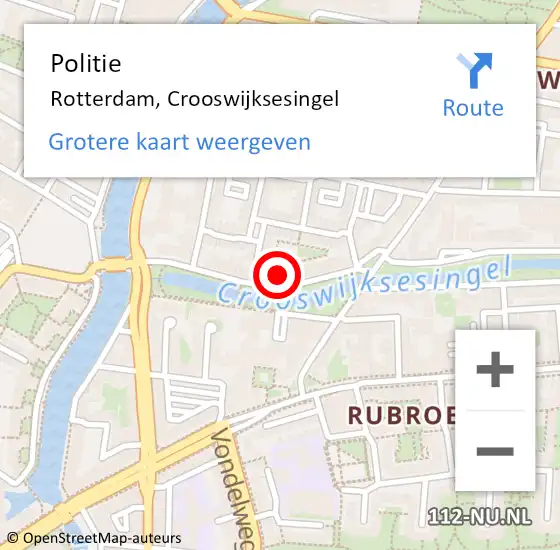 Locatie op kaart van de 112 melding: Politie Rotterdam, Crooswijksesingel op 16 december 2023 06:23