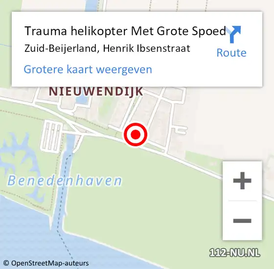 Locatie op kaart van de 112 melding: Trauma helikopter Met Grote Spoed Naar Zuid-Beijerland, Henrik Ibsenstraat op 16 december 2023 11:16