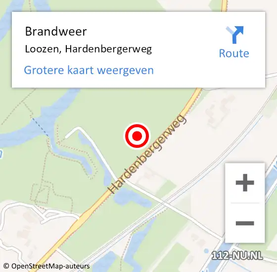 Locatie op kaart van de 112 melding: Brandweer Loozen, Hardenbergerweg op 16 december 2023 11:38