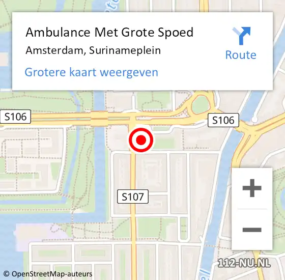 Locatie op kaart van de 112 melding: Ambulance Met Grote Spoed Naar Amsterdam, Surinameplein op 16 december 2023 12:03