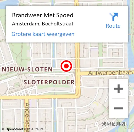 Locatie op kaart van de 112 melding: Brandweer Met Spoed Naar Amsterdam, Bocholtstraat op 16 december 2023 12:16