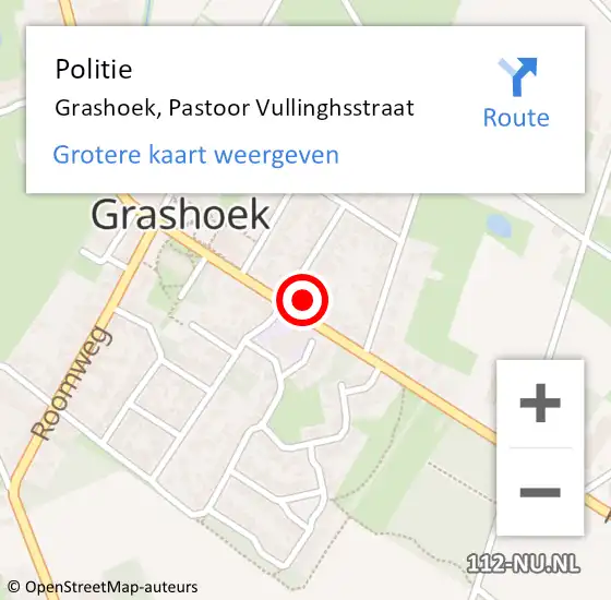 Locatie op kaart van de 112 melding: Politie Grashoek, Pastoor Vullinghsstraat op 16 december 2023 13:15