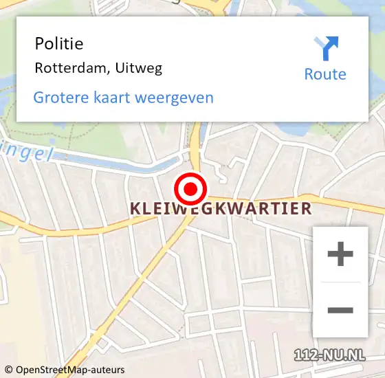 Locatie op kaart van de 112 melding: Politie Rotterdam, Uitweg op 16 december 2023 14:32