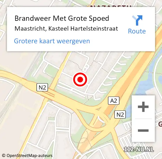 Locatie op kaart van de 112 melding: Brandweer Met Grote Spoed Naar Maastricht, Kasteel Hartelsteinstraat op 16 december 2023 15:12