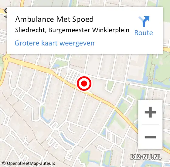 Locatie op kaart van de 112 melding: Ambulance Met Spoed Naar Sliedrecht, Burgemeester Winklerplein op 16 december 2023 16:11