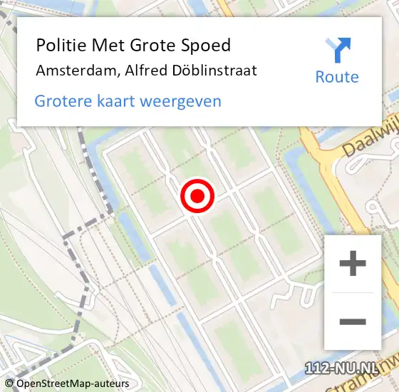 Locatie op kaart van de 112 melding: Politie Met Grote Spoed Naar Amsterdam, Alfred Döblinstraat op 16 december 2023 17:55