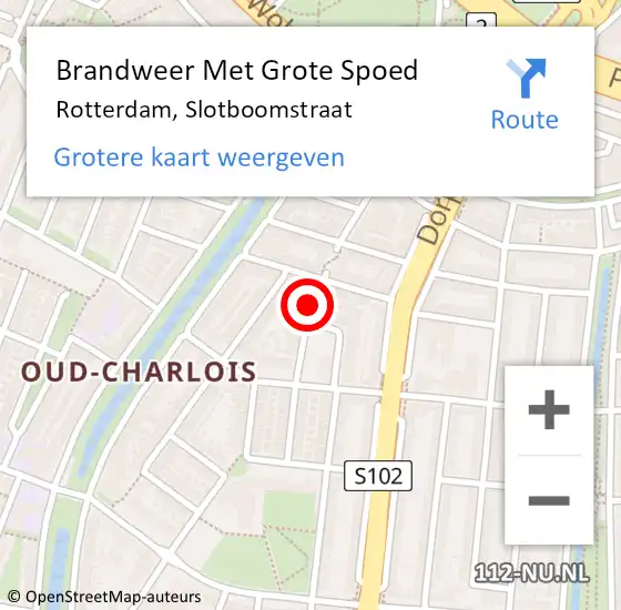 Locatie op kaart van de 112 melding: Brandweer Met Grote Spoed Naar Rotterdam, Slotboomstraat op 16 december 2023 17:57