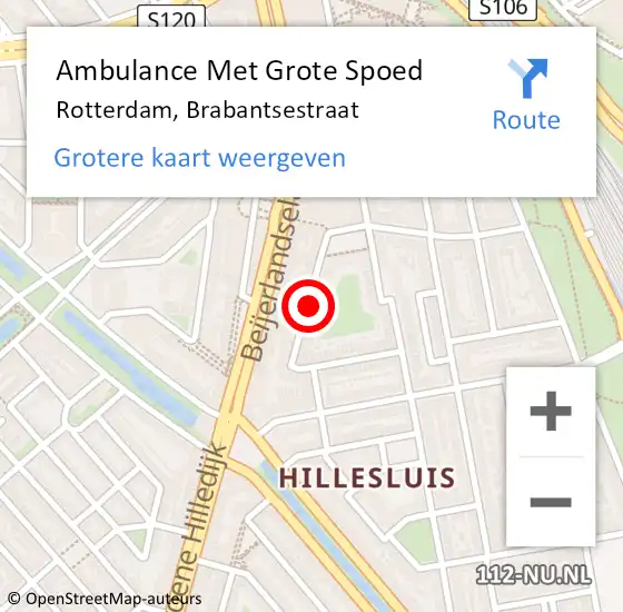 Locatie op kaart van de 112 melding: Ambulance Met Grote Spoed Naar Rotterdam, Brabantsestraat op 16 december 2023 18:02