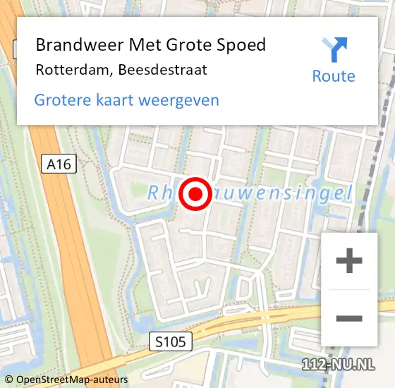 Locatie op kaart van de 112 melding: Brandweer Met Grote Spoed Naar Rotterdam, Beesdestraat op 16 december 2023 19:12