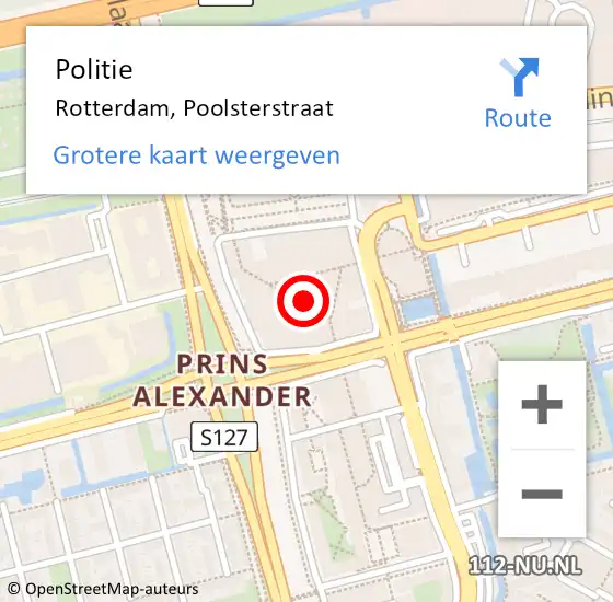 Locatie op kaart van de 112 melding: Politie Rotterdam, Poolsterstraat op 16 december 2023 19:38