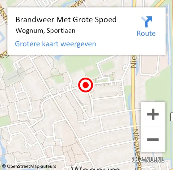 Locatie op kaart van de 112 melding: Brandweer Met Grote Spoed Naar Wognum, Sportlaan op 16 december 2023 19:40
