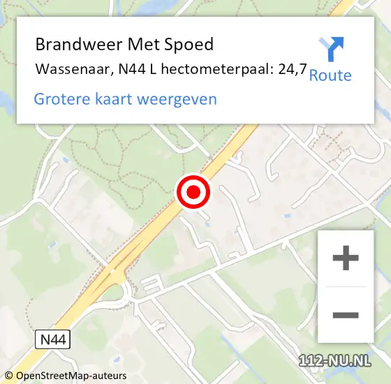Locatie op kaart van de 112 melding: Brandweer Met Spoed Naar Wassenaar, N44 L hectometerpaal: 25,4 op 18 september 2014 17:43