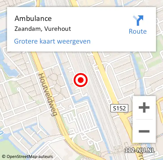 Locatie op kaart van de 112 melding: Ambulance Zaandam, Vurehout op 16 december 2023 20:11